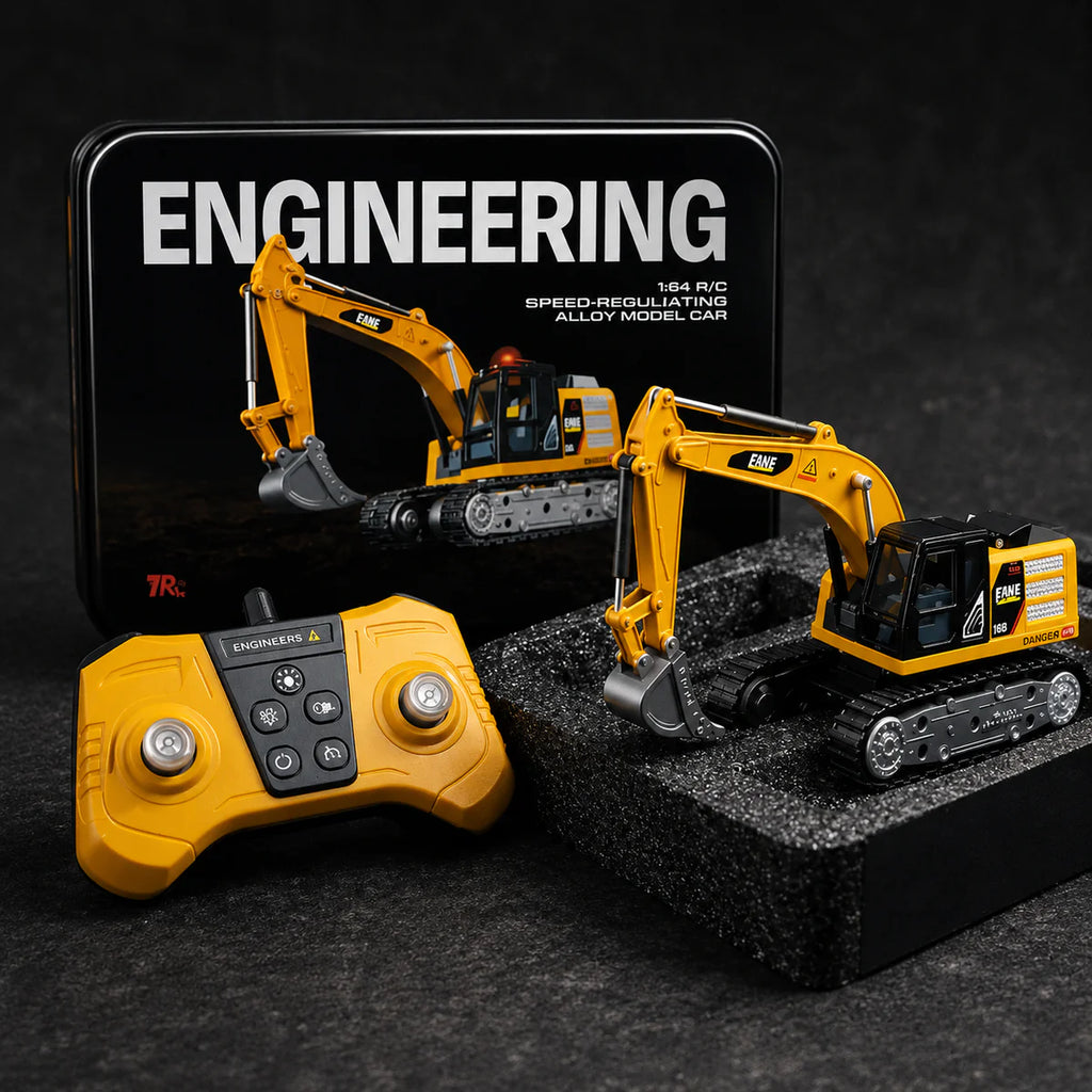 RC Alloy Construction Vehicle Set – Excavator & Dump Truck (1:64 Scale)